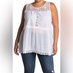 NWT Forgotten Grace Eyelet & Lace White Tank